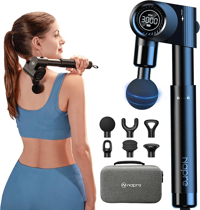 NAPRE Foldable Massage Gun with Extension Handle & 5 Adjustable Angles,Deep Tissue Back Massage for Neck/Body Pain Relief,...