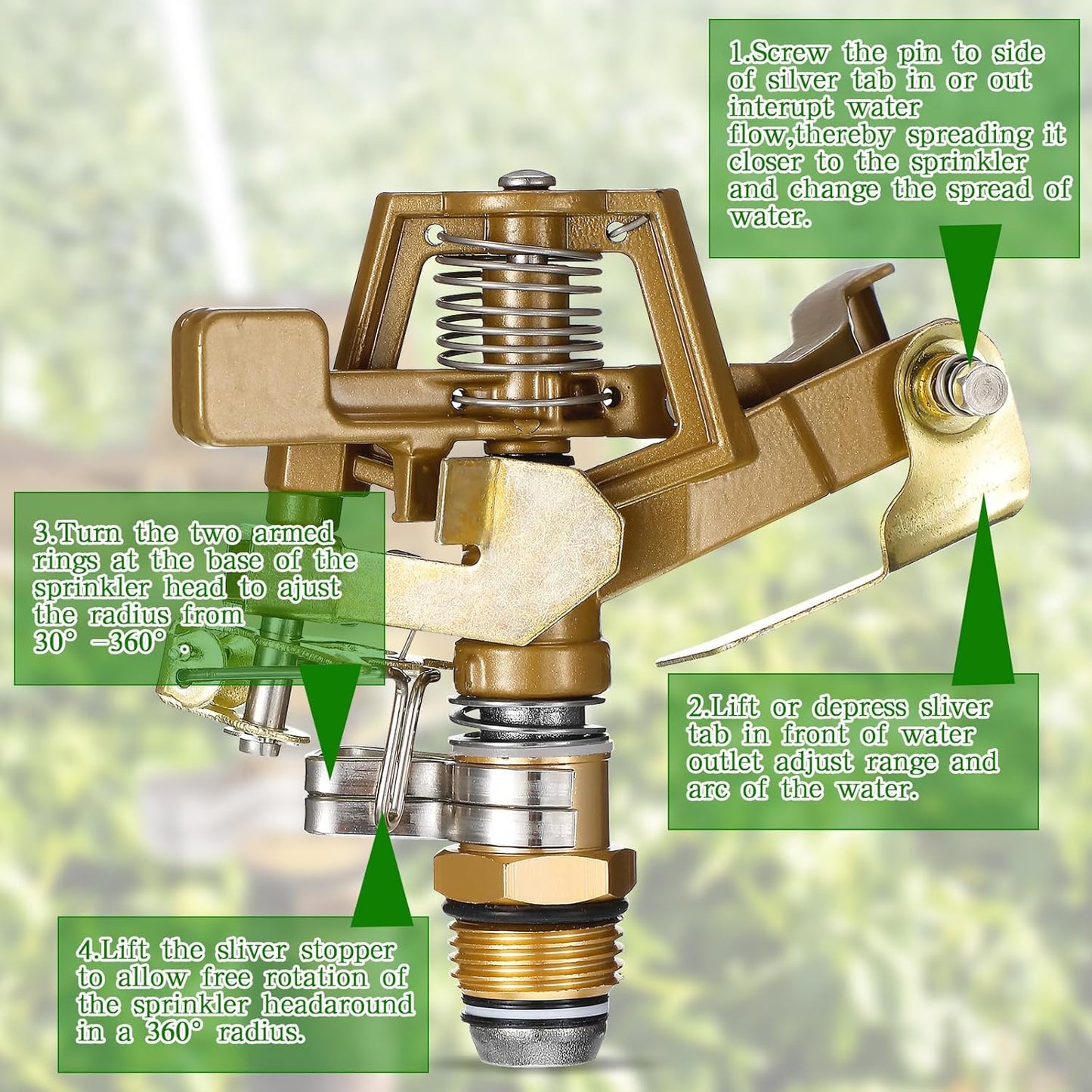 Ferraycle 20 Pieces 1/2 Inch Brass Impact Sprinkler Head with Nozzles Heavy Duty Adjustable 0-360 Degrees Impulse Sprinkler Head Lawn Watering for Yard Irrigation