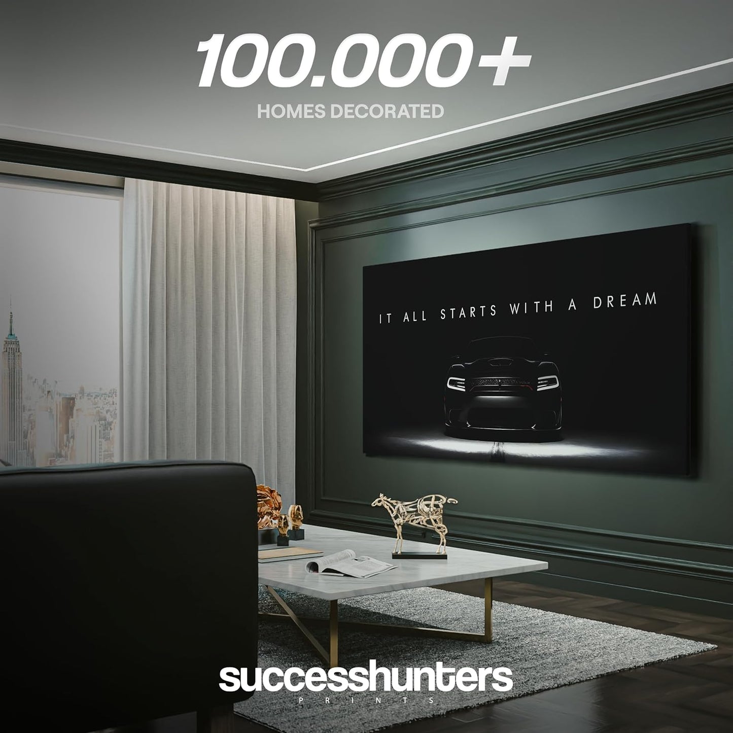 Motivational Wall Art for Office, Super Car Art Canvas, Inspirational Automotive Decor for Hellcat Sportscar Lovers, Motivational Wall Decor for Office and Home, Inspiring Car Poster (30 X 15 in)