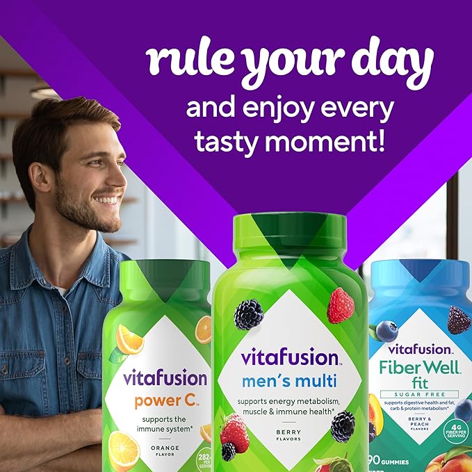 Vitafusion Adult Gummy Vitamins for Men, Berry Flavored Daily Multivitamins for Men with Vitamins A, C, D, E, B6 and B12, America’s Number 1 Gummy Vitamin Brand, 60 Day Supply, 120 Count