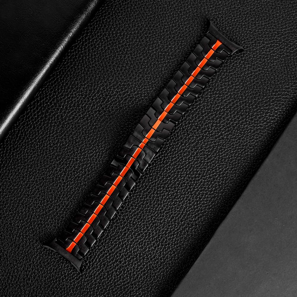 WONJOY Compatible with Samsung Galaxy Watch Ultra Band 47mm(2025/2024), Robust Men Stainless Steel Replacement Link Metal Bracelet (Black&Orange)