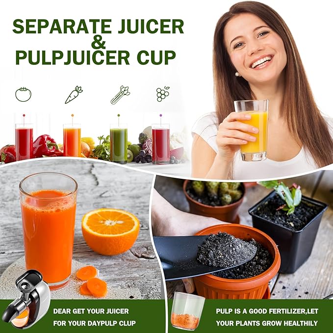 AMZCHEF Cold Press Masticating Juicer Machine - 90% Yield Reverse System, Quiet Motor for Home & Breakfast, 3-Step Clean with Brush, Includes 50+ Juice Recipes, Silver Grey