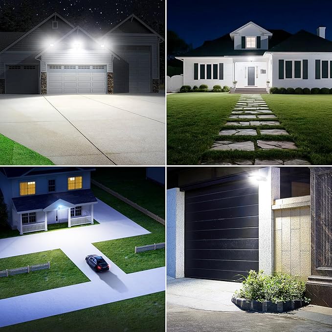Solar Lights Outdoor Waterproof - 6500K Solar Street Lights Outdoor IP66 Waterproof LED Flood Light with Motion Sensor and Remote Parking Lot Lights Dusk to Dawn for Backyard/Outside/Garage 4Packs