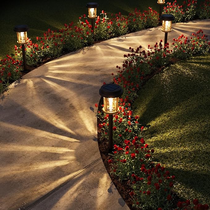 XMCOSY+ Solar Lights Outdoor, 6 Pack Pathway Lights Solar Powered, 20 LM LED Glass Outside Light, Waterproof Lighting for Garden Yard Landscape Driveway Walkway (Warm White)