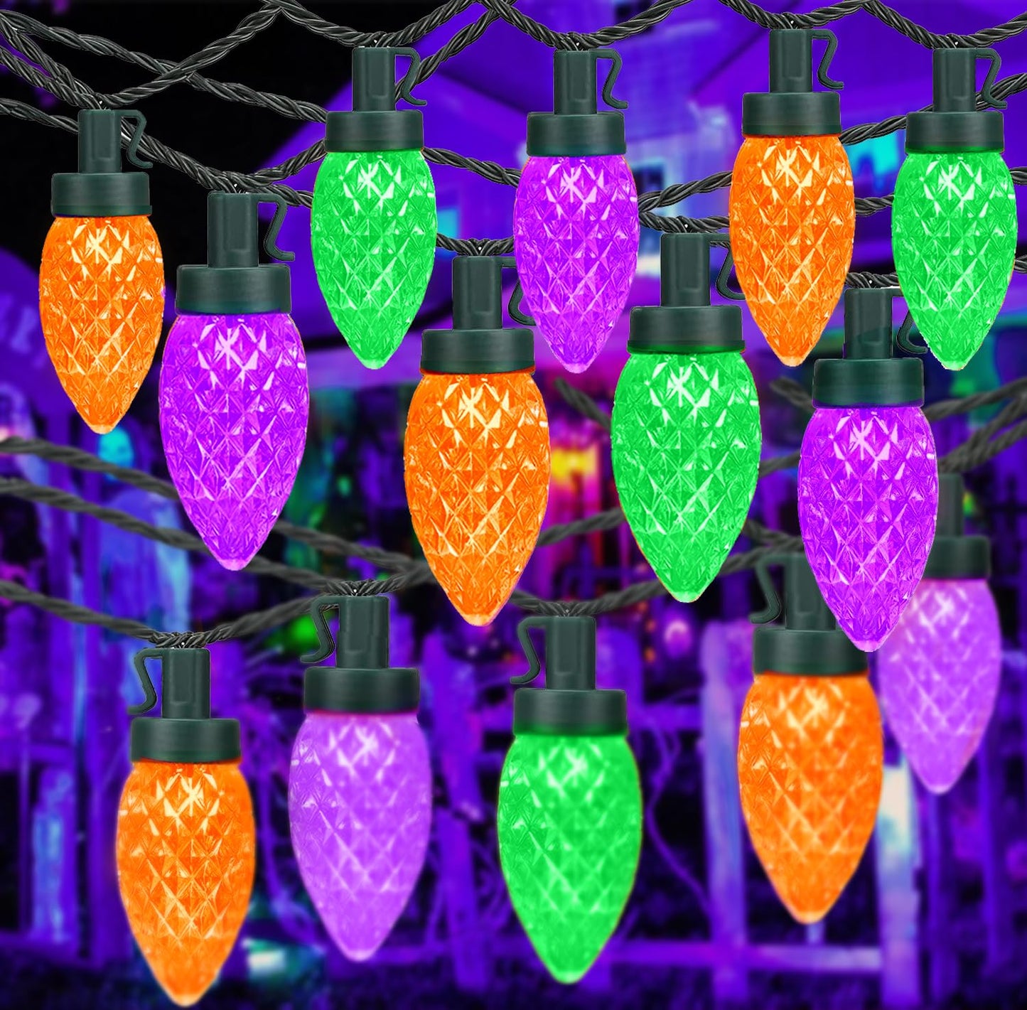 Kaq 2Pk 100Led Orange Purple And Green C9 Halloween Lights Waterproof Indoor Outdoor  Extendable 98Ft String Lights Plug In With 13 Lighting Modes  Halloween Decorations For Party  Outside Yard Decor