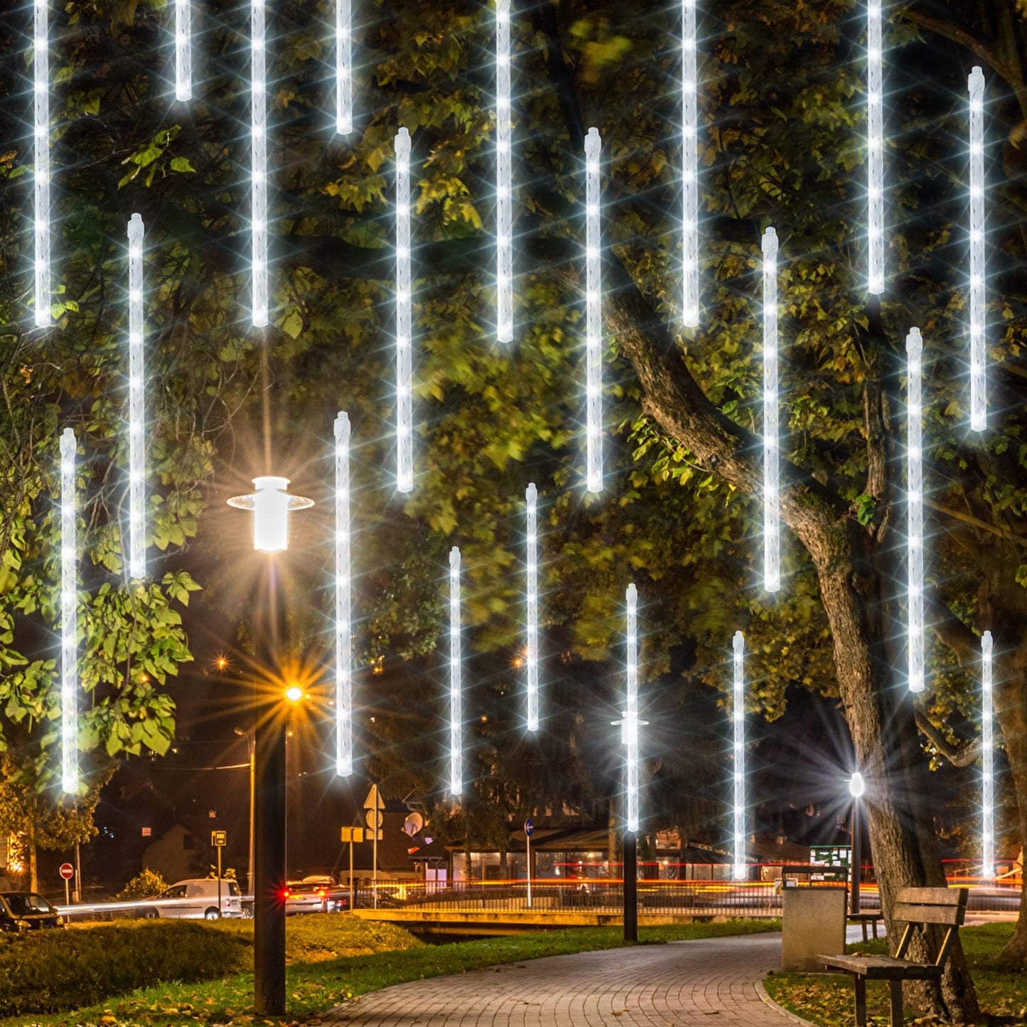 Dazzle Bright 1728 Led Christmas Light  Meteor Shower Rain Lights 11.8 Inch 48 Tubes  Waterproof Plug In Falling Rain Lights Decorations For Xmas Tree Yard Party (White)