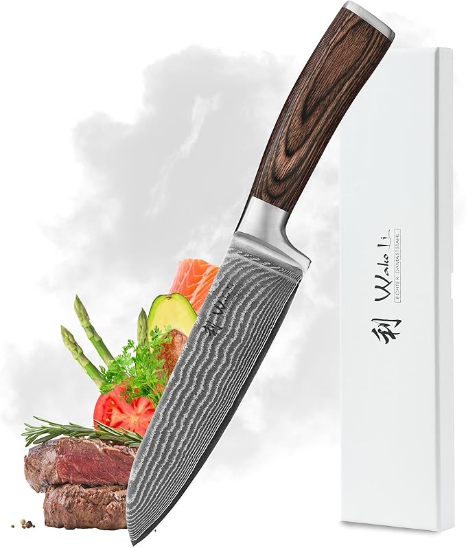 Wakoli EDIB Damascus Santoku Knife – 6.7-Inch Japanese Style Kitchen Knife | Genuine 67-Layer Damascus Steel Blade with VG10 Core | Ergonomic Pakkawood Handle | Professional Cooking Knife in Gift Box