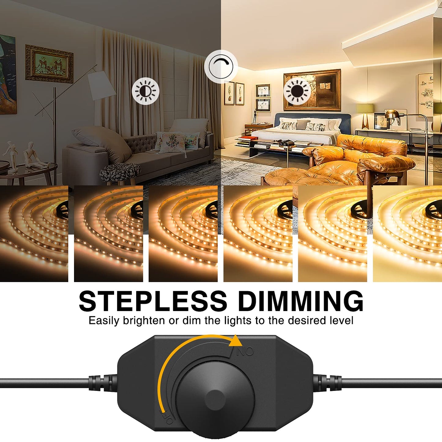 Onforu 49.2Ft Warm White Led Strip Lights, Dimmable 3000K, 2835 Leds, 12V Adhesive Rope Light For Kitchen, Bedroom, Wardrobe