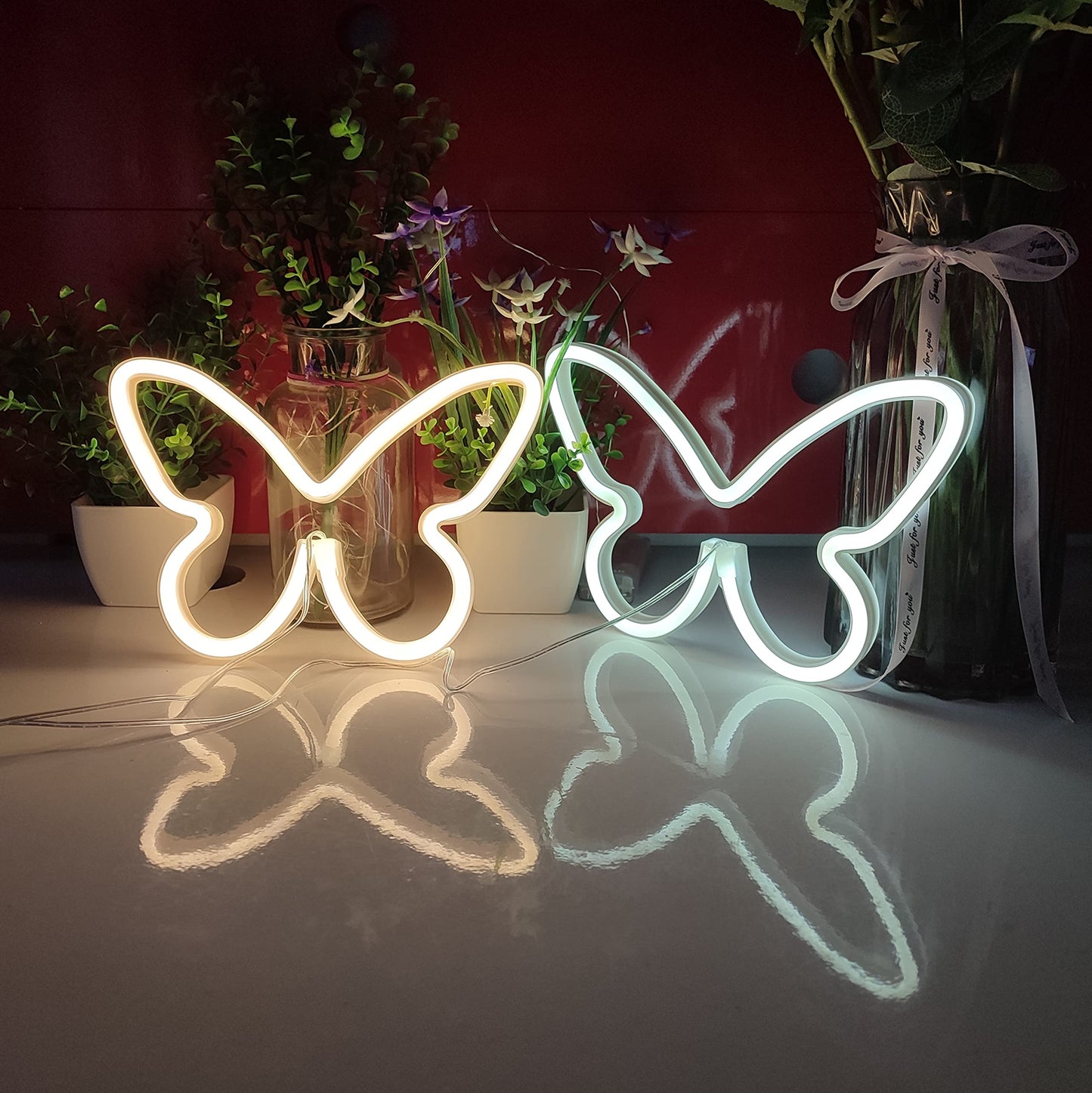 Jywj Butterfly Neon Sign - Usb & 3-Aa Battery Powered Led Light - Warm Plastic Table Decor For Girls Bedroom & Kids Birthday Gift
