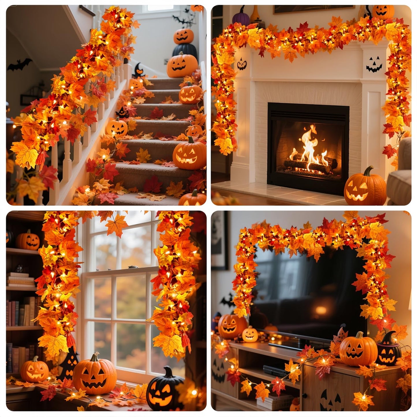 3Pack Fall Leaf Garland With Lights Plug In  35 Orange Bulbs Light Up Fall Leaves Garland  Fall Decor Fall Decorations For Home Table Thanksgiving Mantel Fireplace Porch Halloween Autumn Decorations