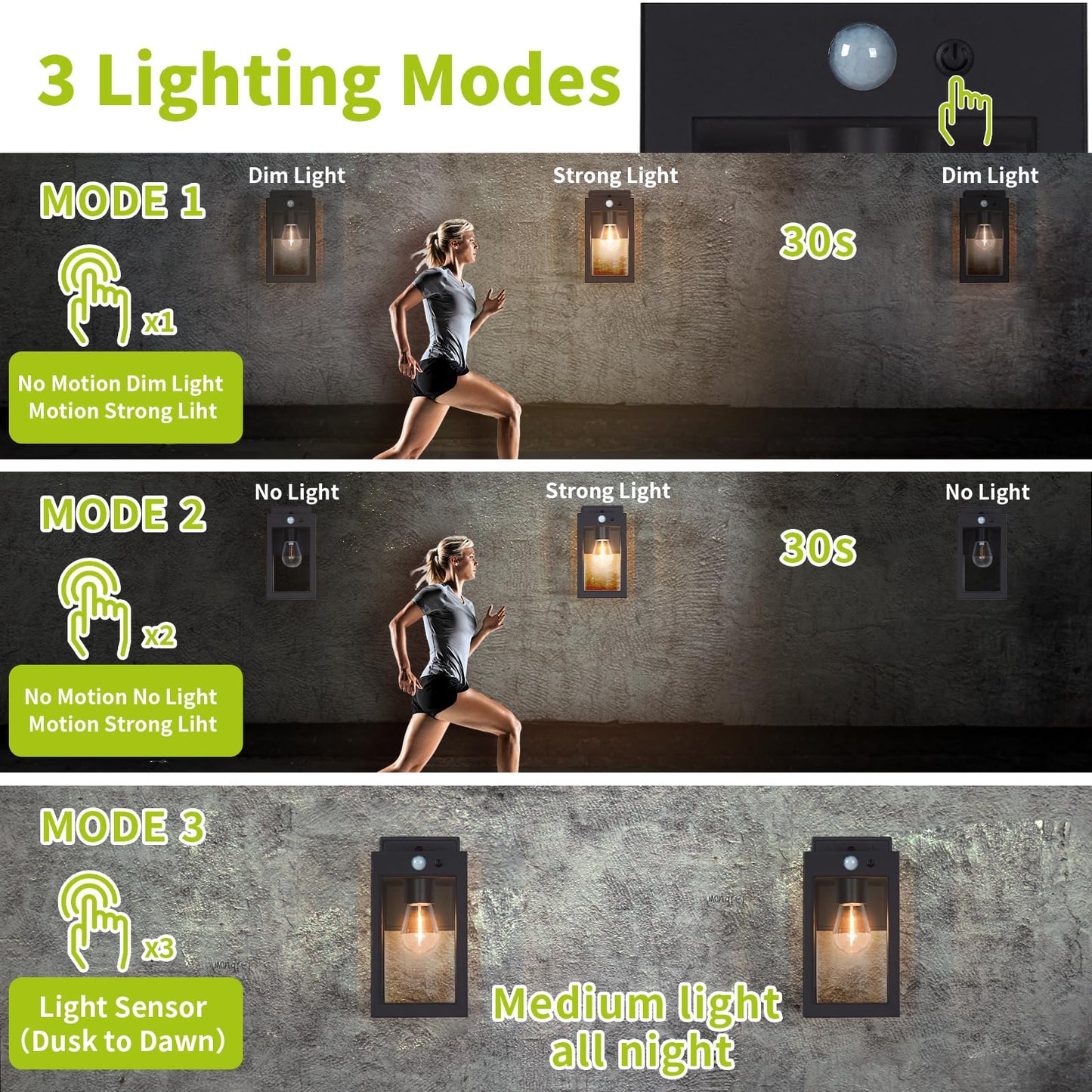 Mdenlt 2 Pack Solar Porch Lights Outdoor Solar Wall Lights With 3 Lighting Modes&Motion Sensor  Dusk To Dawn Sconce Lights Wall Mount Exterior Wall Lantern Light Fixture For House  Garage Patio Shed