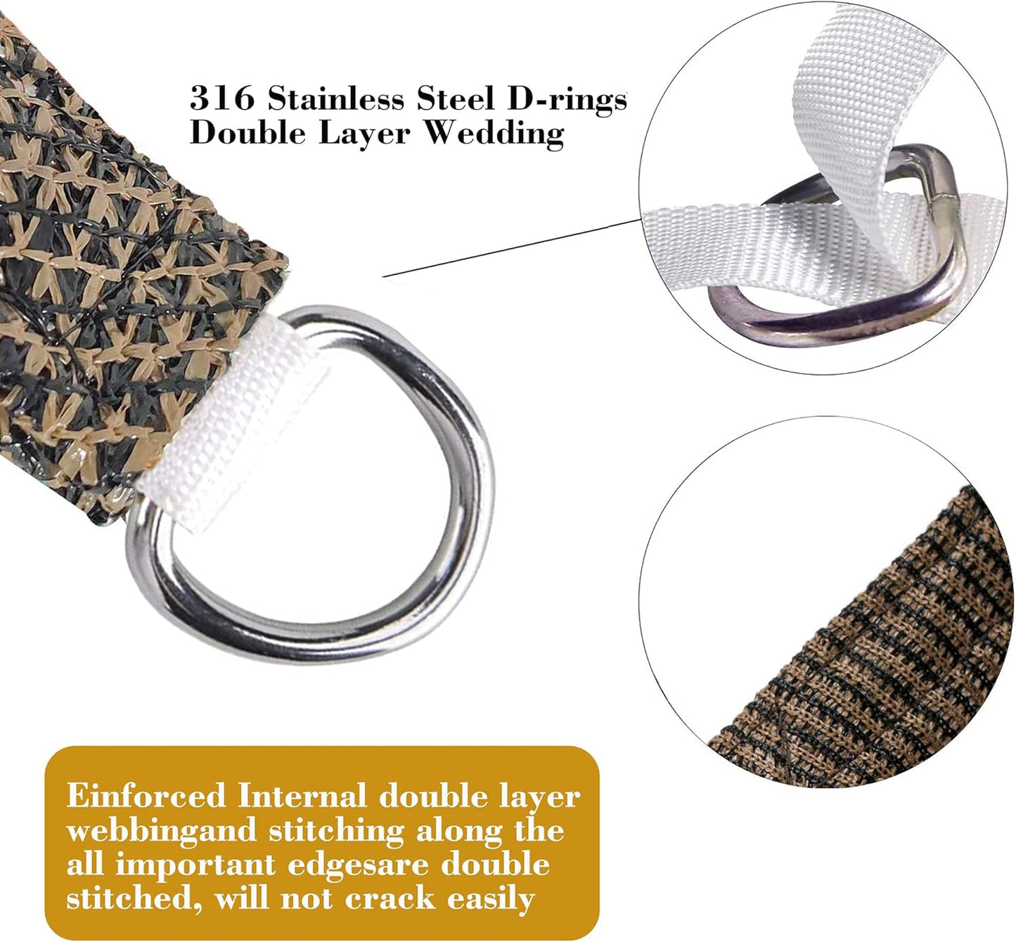 16' x 16' Brown Square Sun Shade Sail Canopy Durable Fabric UV Block Awning, We Make Custom Sizes