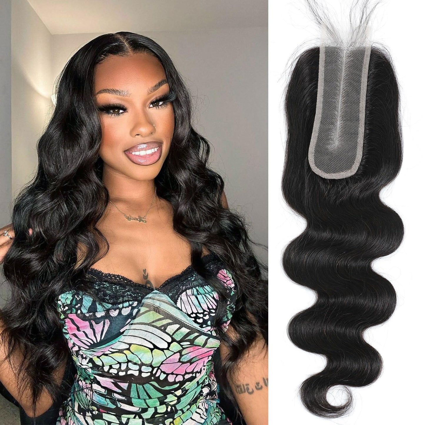 DSEKCAIN 2x6 HD Lace Closure Body Wave Transparent Lace Closure Middle Part Long Parting 100% Raw Virgin Human Hair Natural Blac