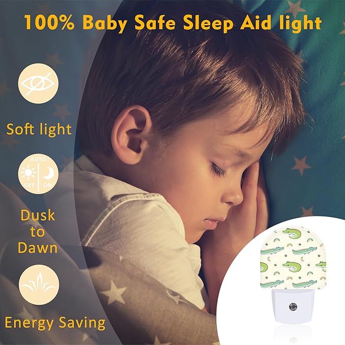 Cute Cartoon Crocodiles Night Light, Childish Crocodiles Dusk to Dawn Night Light Plug in,0.5w Energy Saving Sleep Friendly Nightlights for Kids Boys Girls Home Decor