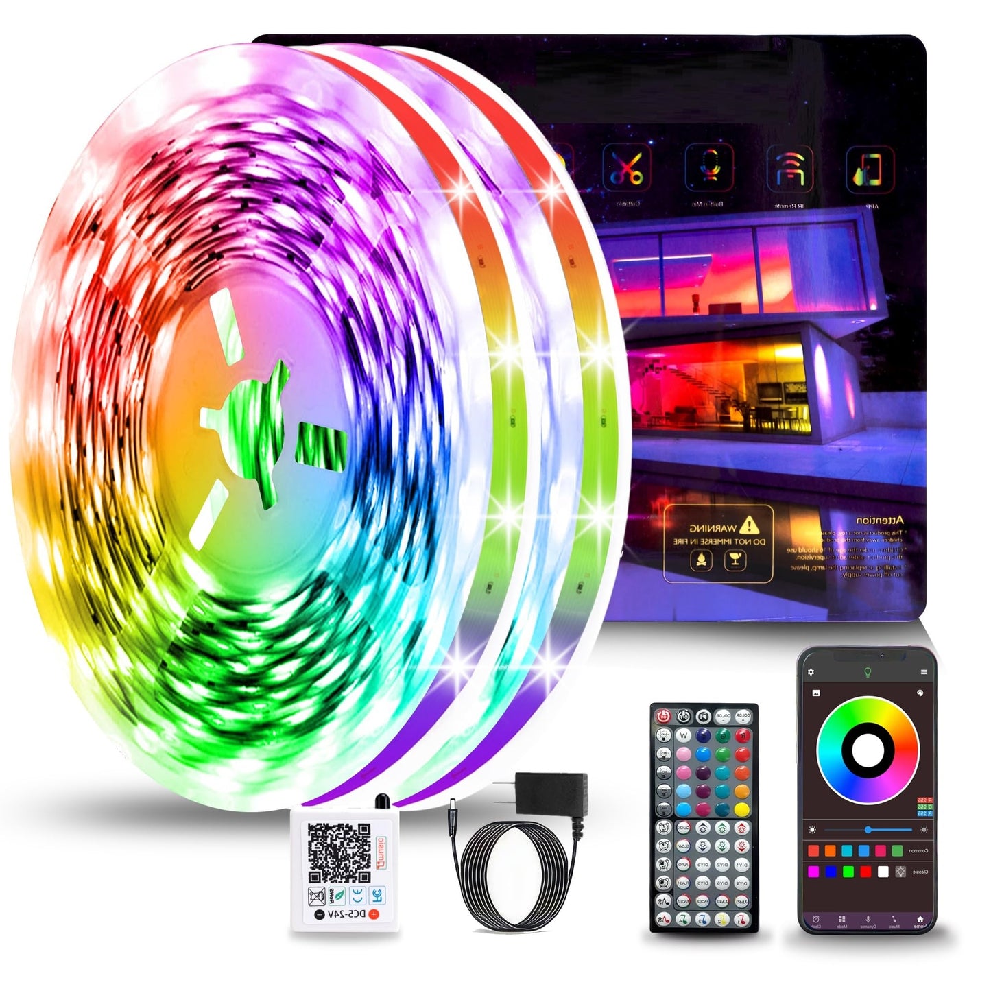NBBUFF Led Lights for Bedroom 300FT (2 Rolls of 150FT), RGB Led Strip Lights with Music Sync Color Changing, Remote & App Controll Led Lights for Room and Party, Super Long LEDs for Bedroom Ambiant