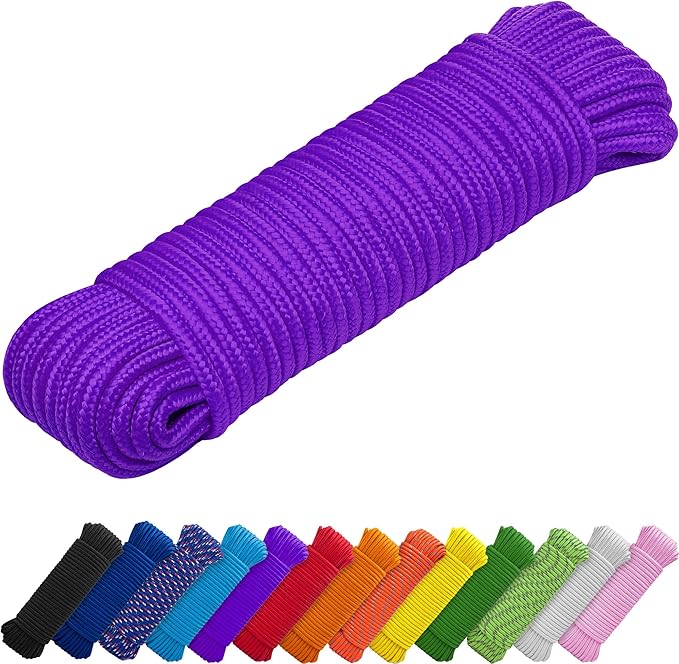 TECEUM Rope – 90 Feet x 1/4 Inch (7mm) – Purple – Strong All-Purpose Utility Rope – Camping, Crafting, Flag Pole, Indoor &...