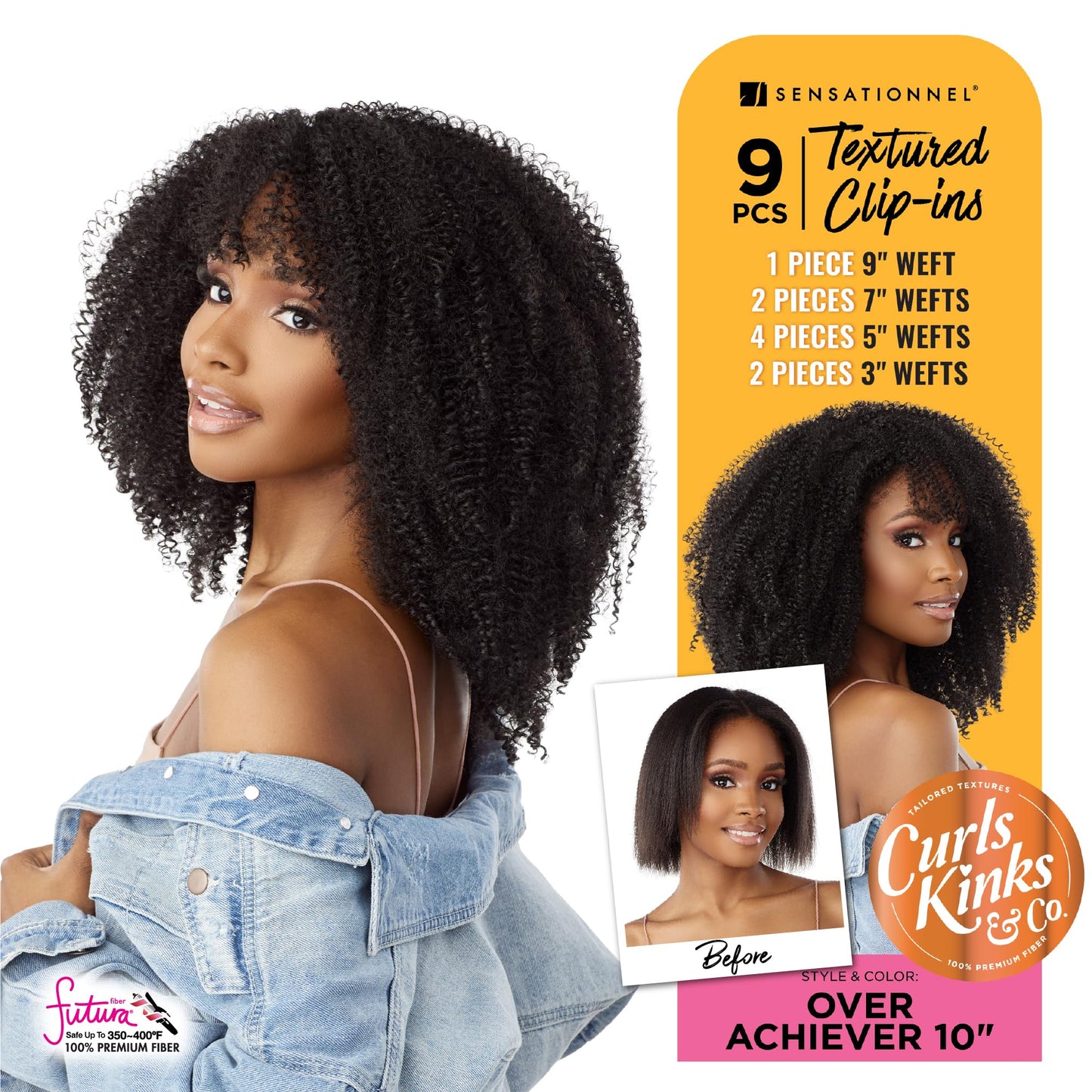 Sensationnel Curls kinksandco clip in - game changer 10 inch easy to use clips for natural 3c to 4c hair textures (1B OFFBLACK)