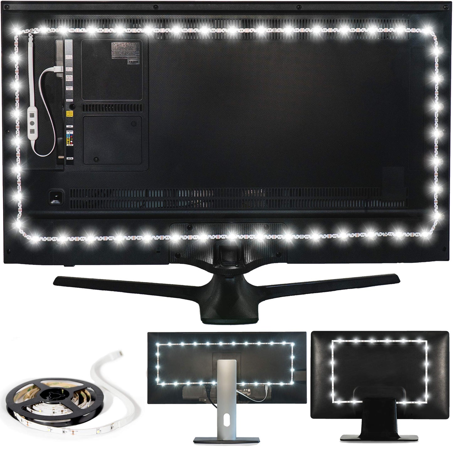 Luminoodle Bias Lighting  Backlight Kit For Monitors Up To 24 - Usb Led Light Strip - Computer Monitor Backlight - True White Adhesive Strip - White - Small (