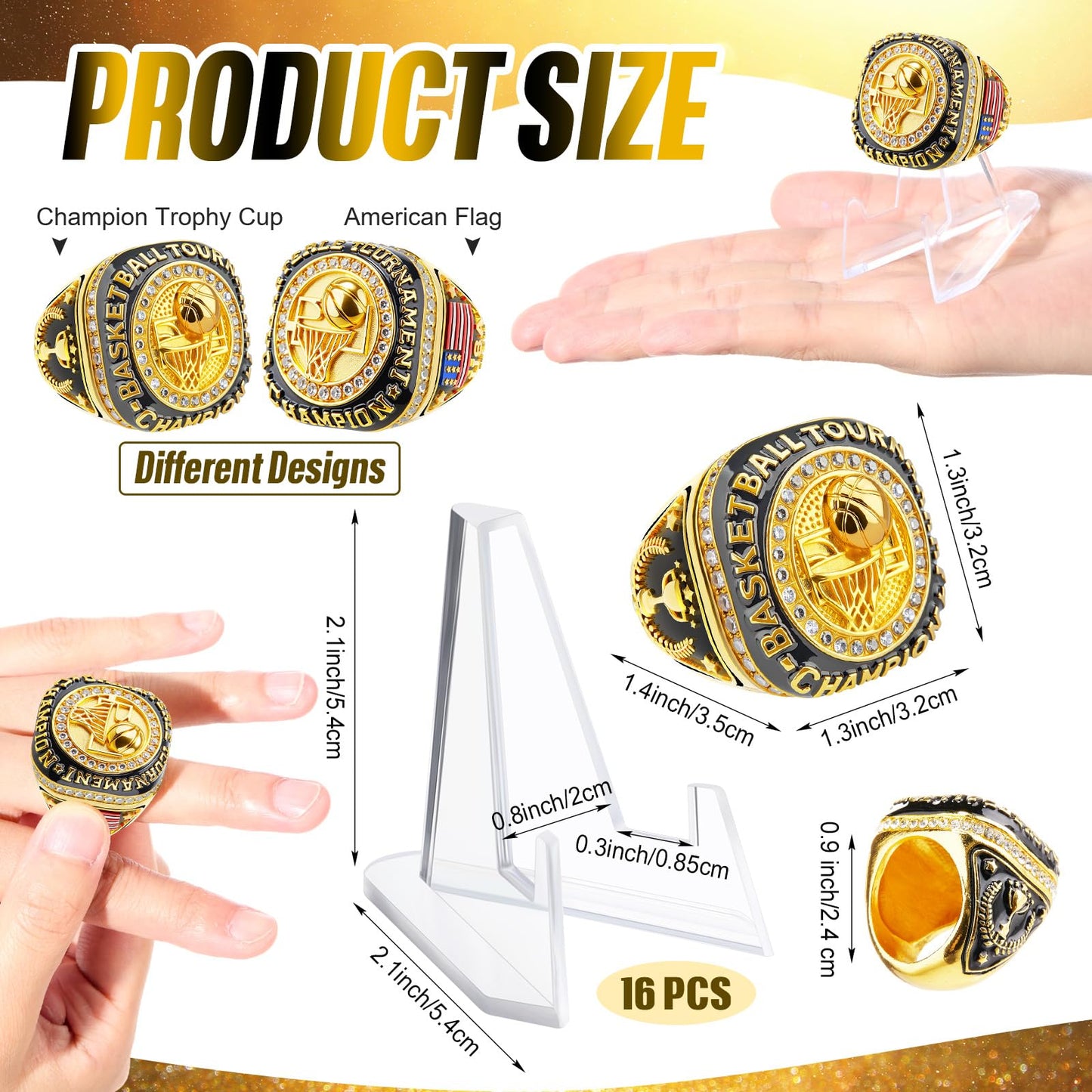 Misdary Basketball Championship Rings with Holder Most Valuable Player Greatest of All Time Gold Ring Award Gift Sports Team Pri