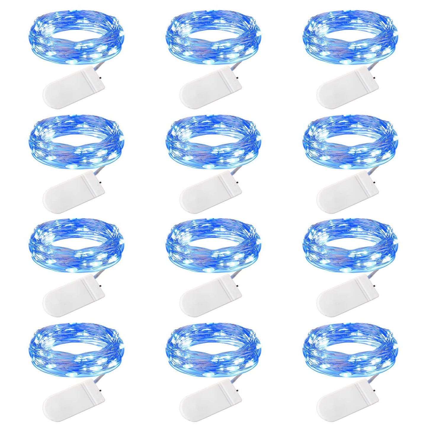 Brightown LED Fairy Lights, 12 Pack, 7 Feet, 20 Lights, Waterproof, Silver Wire, Blue