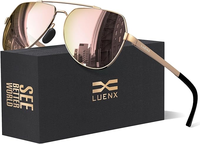 LUENX Aviator Sunglasses for Men Women Polarized New Shades Large Metal Frame - UV 400 Protection