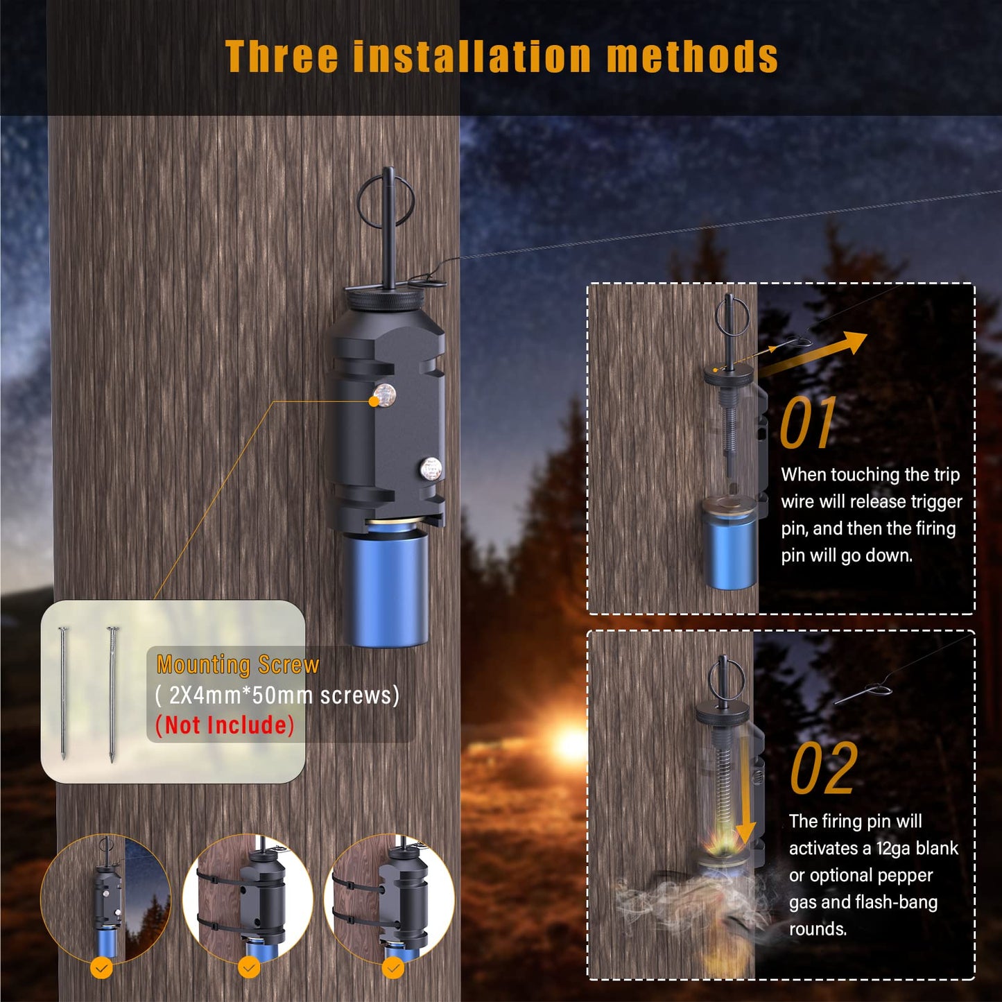 Trip Alarm, Perimeter Trip Alarm, 12 Gauge Camping Trip Wire Alarm Device, Early Warning Security System For Camping And Propert