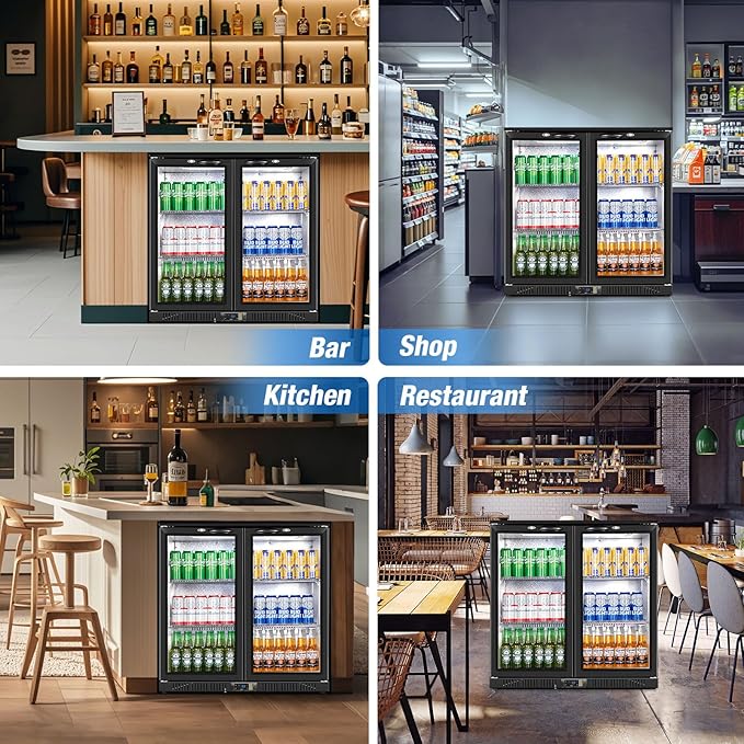 Beverage Refrigerator Drink Fridge, Back Bar Beer Fridge With 2 Glass Door, 35.5 In Height Beverage Cooler, Under Counter Refrigerator, Drink Cooler Undercounter Refrigerators, Outdoor Fridge