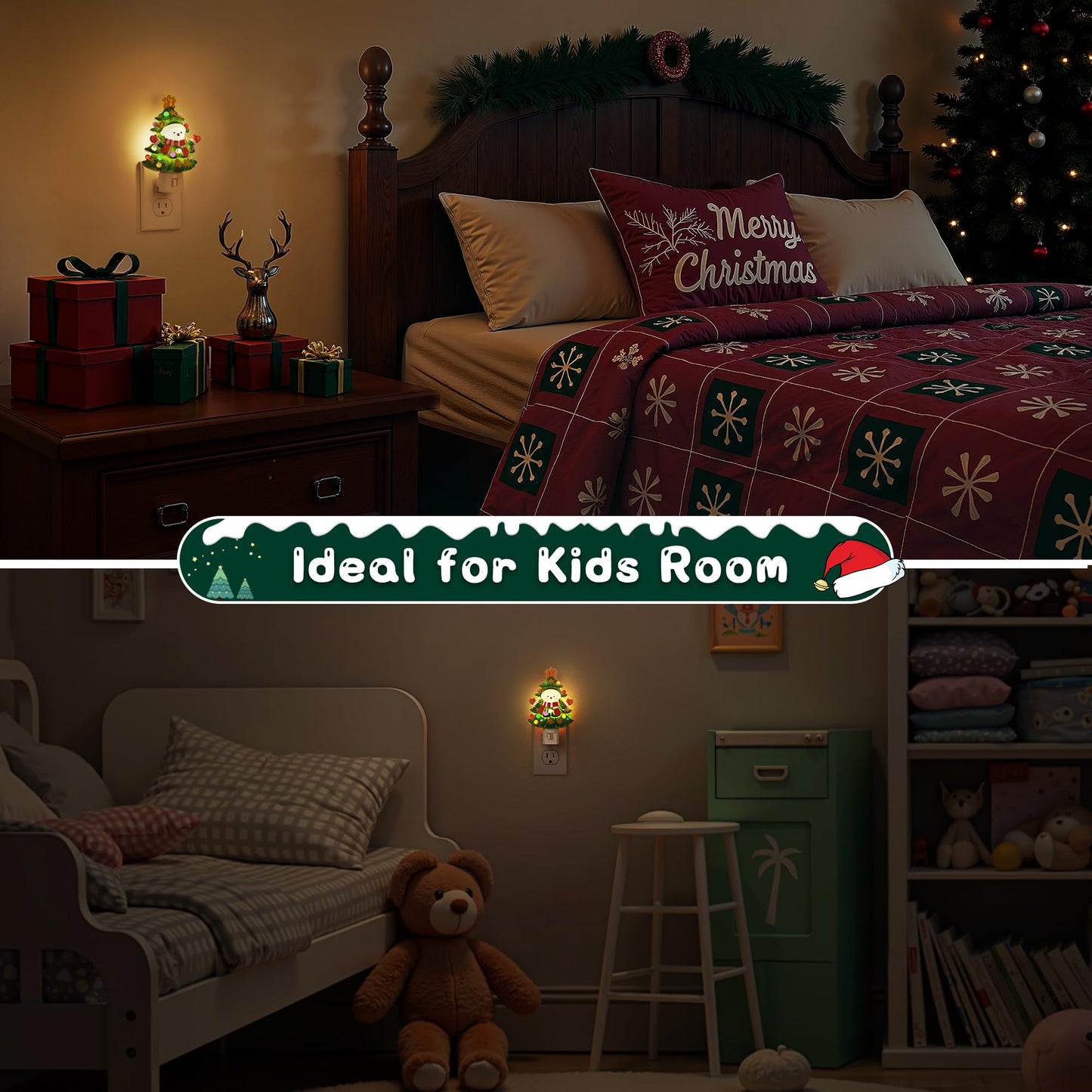 L Lohas Led Christmas Tree & Snowman Night Light  3000K Warm White Plug-In Night Light  Cute Resin Holiday Decor With 360?Rotatable Plug For Kids Room  Party & Home  1 Pack