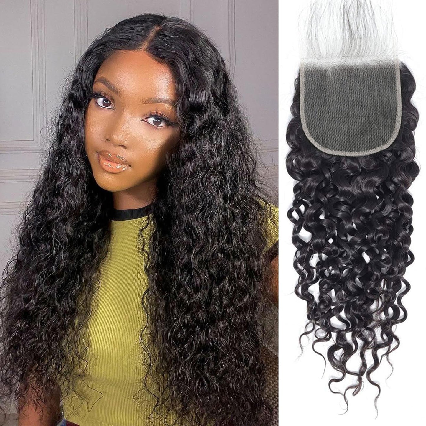 DSEKCAIN 5x5 HD Lace Closure Water Wave Human Hair 5x5 Lace Closure Transparent Big Space Size 100% Raw Virgin Human Hair Free P