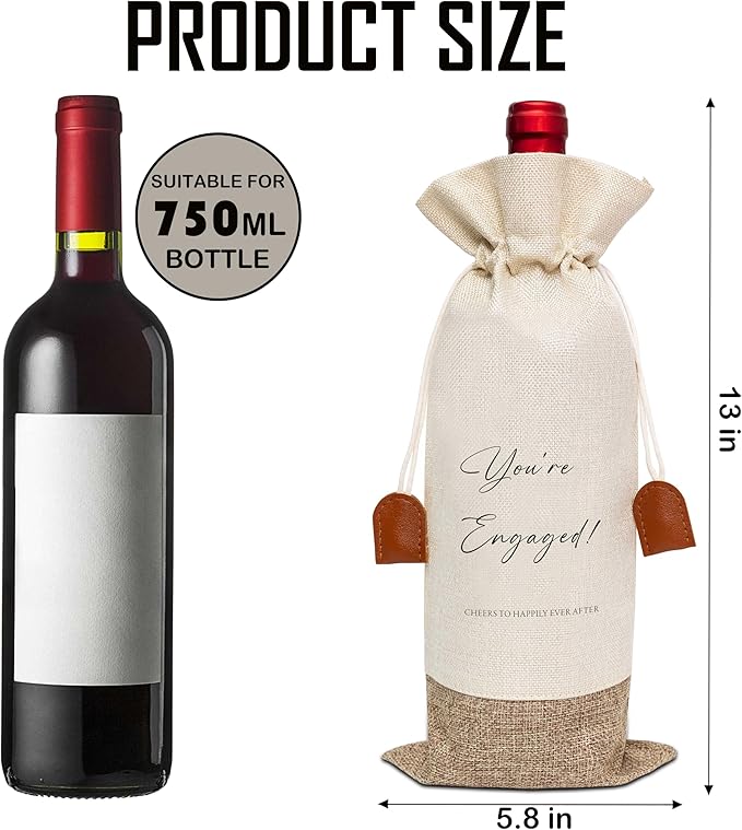 Wedding Wine Bag, Engagement Gifts for Couples, Cotton Linen Wine Gift Bag With Drawstring, Wine Champagne Bottle Gift Bag, Wedding Gift for Women Besties Friends, Bachelorette Party Favor-8