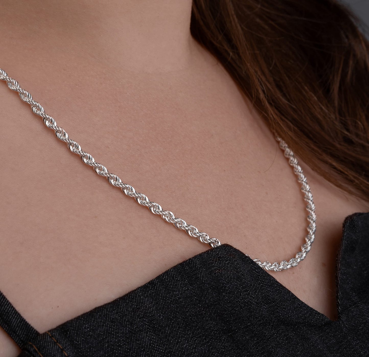 Waitsoul 925 Sterling Silver Rope Chain Lobster Clasp 3mm Silver Chain for Women Men Silver Necklace Chain 24 Inch