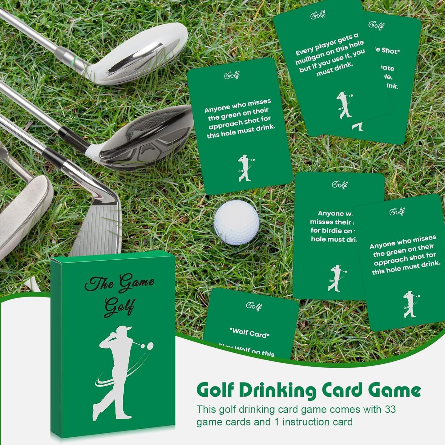 Golf Card Games, Include 33 Challenge Golf Cards and 1 Instruction, Interactive Social Game for Golfers, Portable Group Activity with Creative Rules for All Skill Levels
