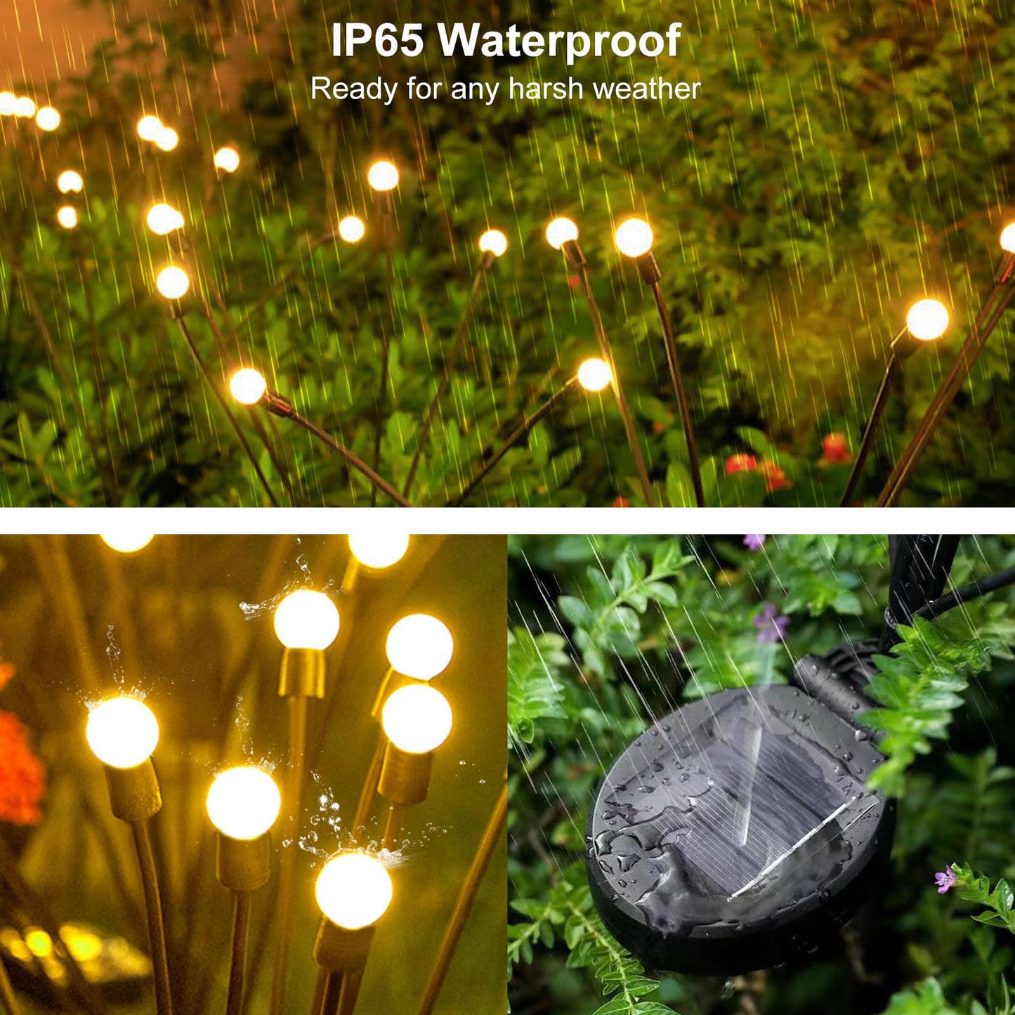 AAOVEFOX Solar Garden Lights, 2 Pack, Warm White, Waterproof, Swaying Firefly Lights for Outdoor Decorations