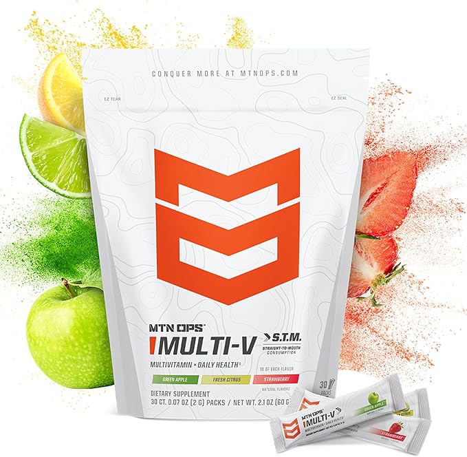 MTN OPS Multi-V, Daily Multivitamin for Women & Men with Immune Support, Safe for Kids, Gluten Free STM Packs, Variety of Flavors, 30 Servings