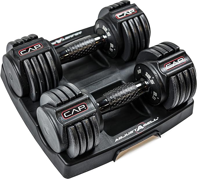 CAP Barbell 12.5 lb Pair ADJUSTABELL Adjustable Dumbbell with Contoured Full Rotation Handle, Honeycomb Design, Black