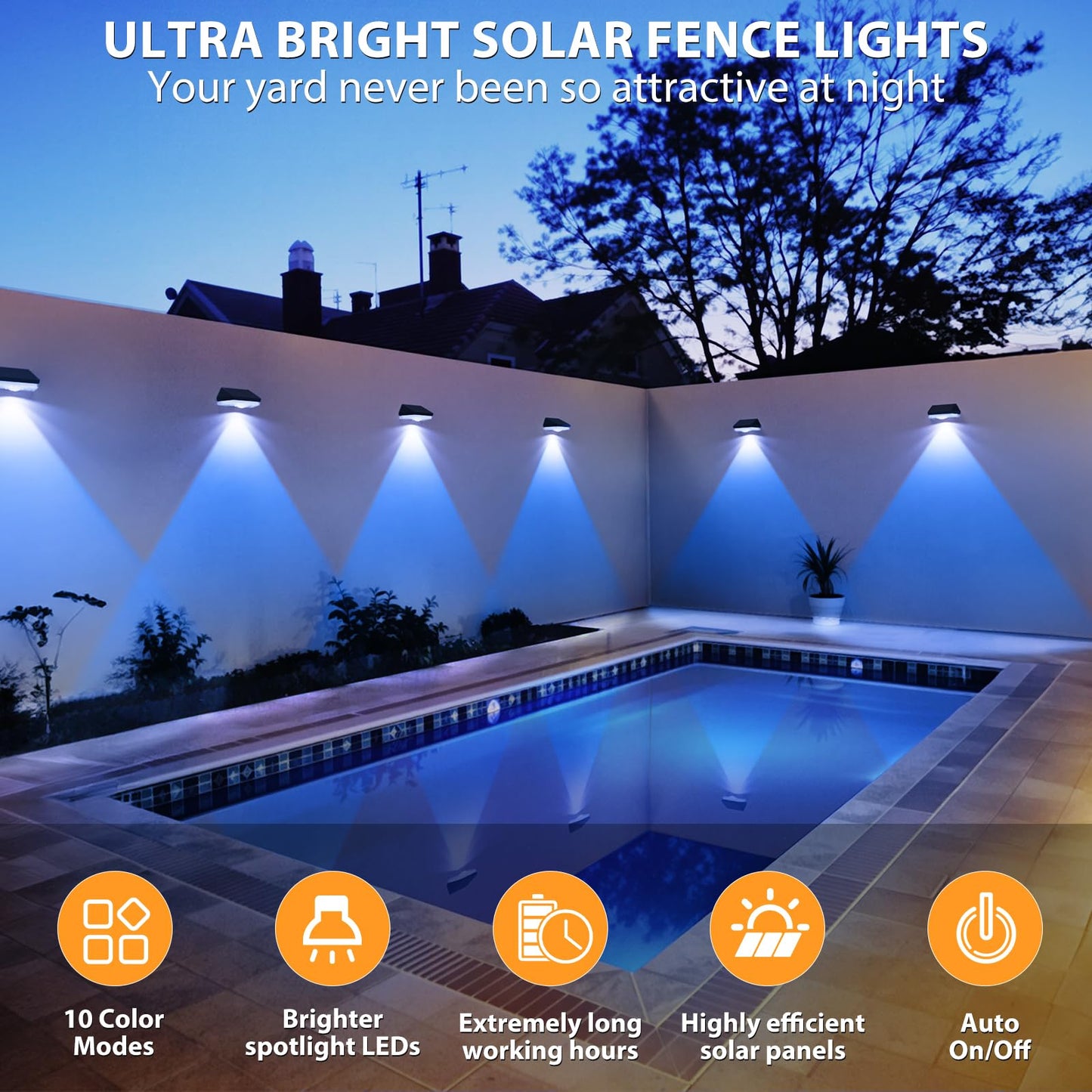 Ugdluck Solar Fence Lights 9 Lighting Modes & Color Changing Mode Ip65 Waterproof Outdoor  Solar Deck Lights For Outside/Patio/Backyard/Wall/Pool/Fence/Railing/Step(8Pack)