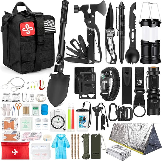 Survival Kit, 250Pcs Survival Gear First Aid Kit with Molle System Compatible Bag and Emergency Tent, Emergency Kit for Ea...