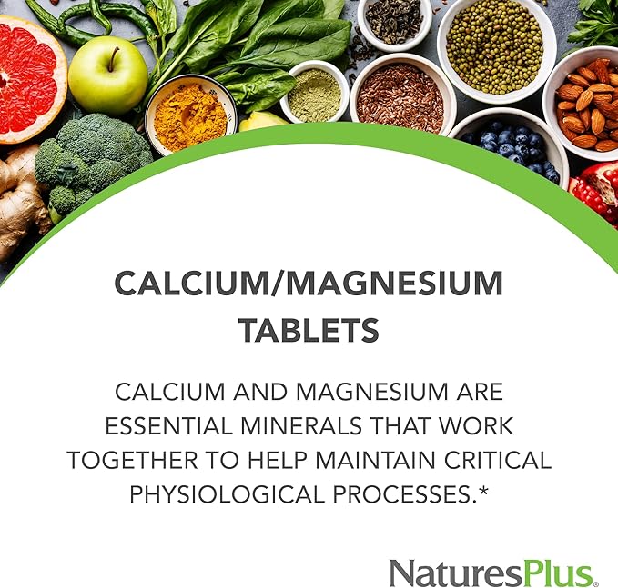 NaturesPlus Cal/Mag - 180 Vegetarian Tablets - 500 mg Calcium, 250 mg Magnesium - Supports Energy Production & Overall Well-Being - 180 Servings