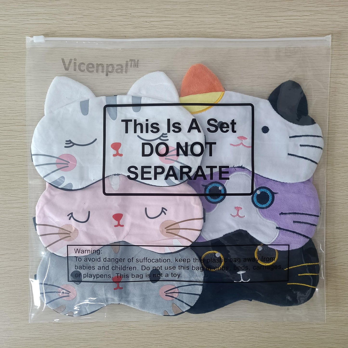 Vicenpal 6 Pcs Kids Sleep Mask Cute Cat Animal Sleeping Eye Cover Soft Lightweight Eyeshade Kawaii Sleeping Mask Funny Cat Blindfolds for Women Girls Teens Kitty Slumber Birthday Party Favors