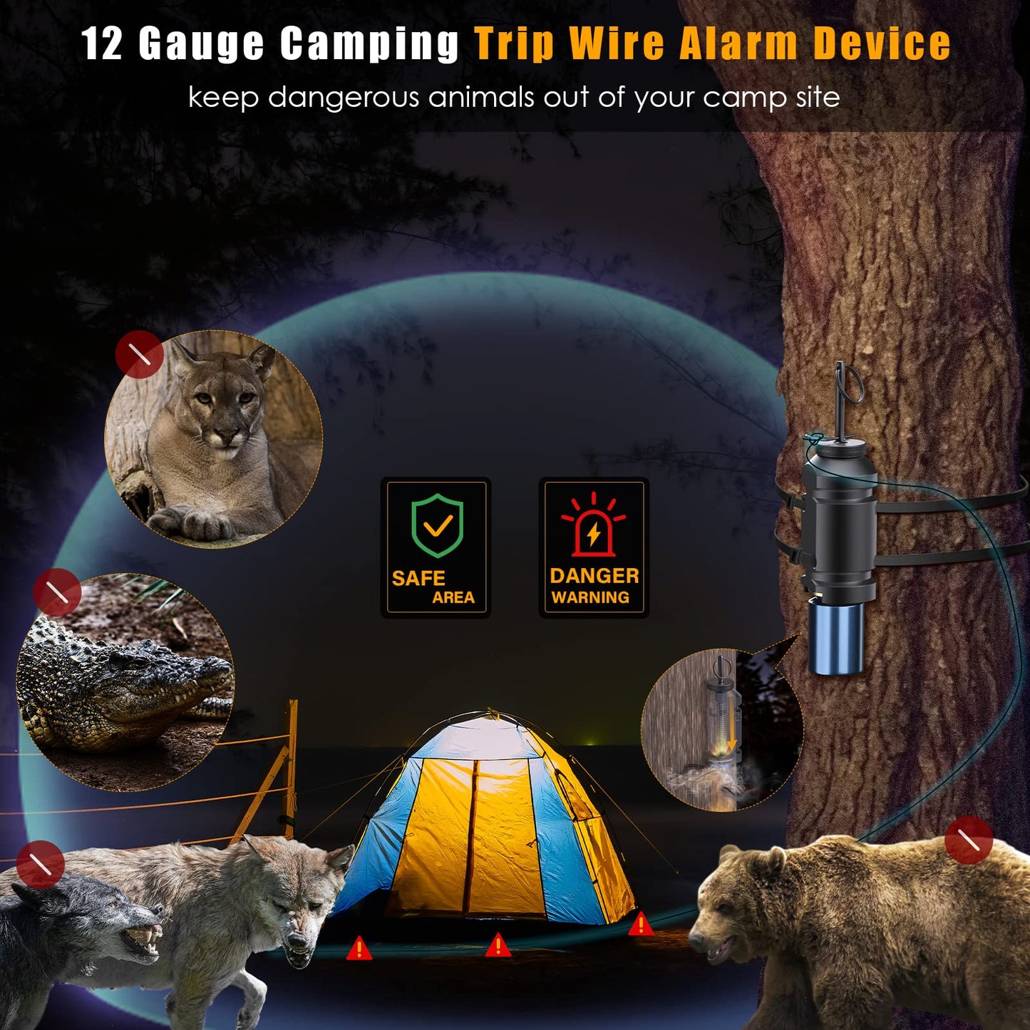 Trip Alarm, Perimeter Trip Alarm, 12 Gauge Camping Trip Wire Alarm Device, Early Warning Security System For Camping And Propert