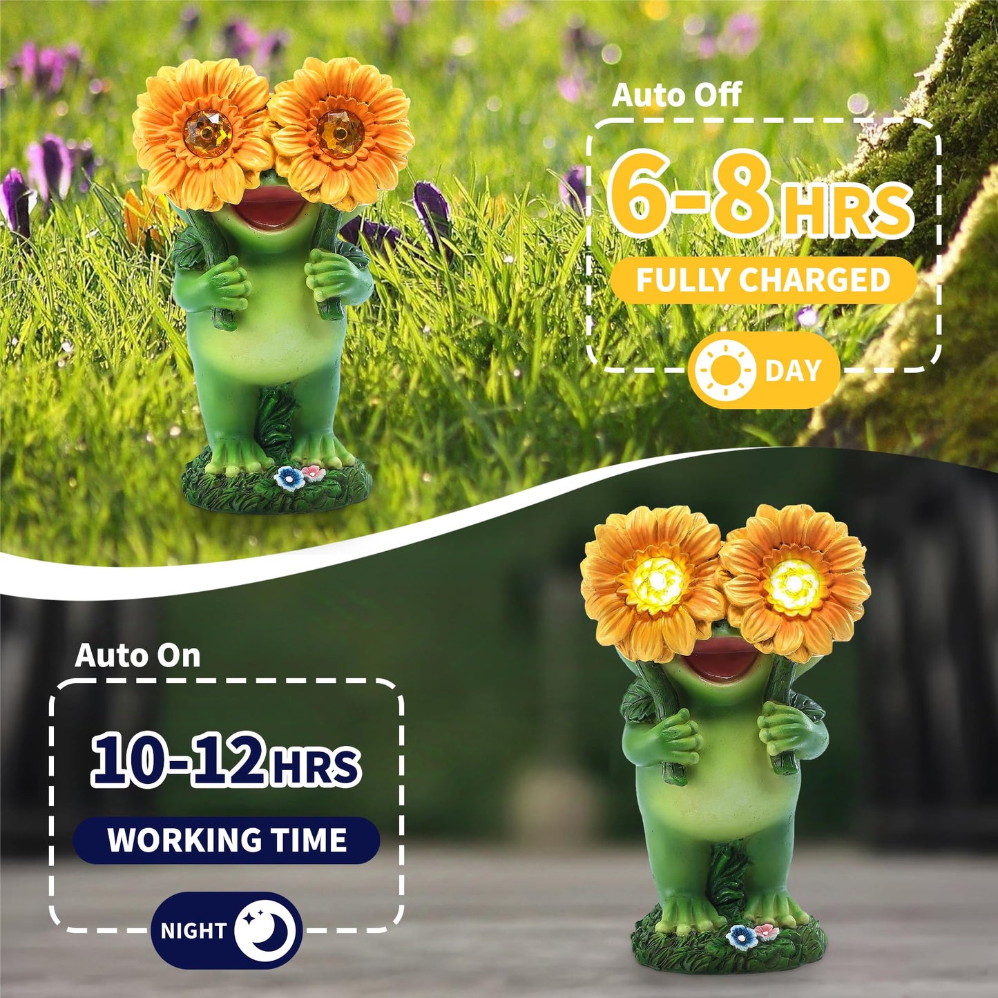 CFFOWNUG Outdoor Frog Garden Statue with Solar Light, Funny Frog Design for Mothers Day, Yard Decoration, FROG-02, Model SP-OVEY-553K