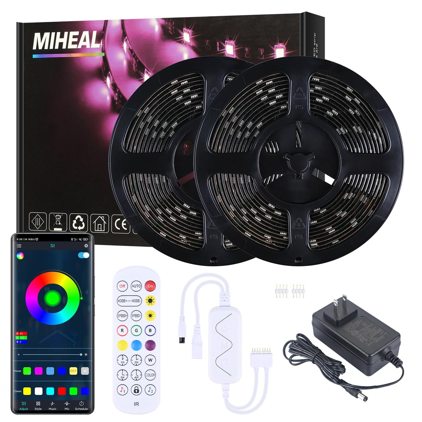 Miheal 32.8 Ft Led Strip Lights Kit, 300 Leds, Waterproof 5050 Rgb, With Rf Controller, For Home, Kitchen, And Bedroom Decoration