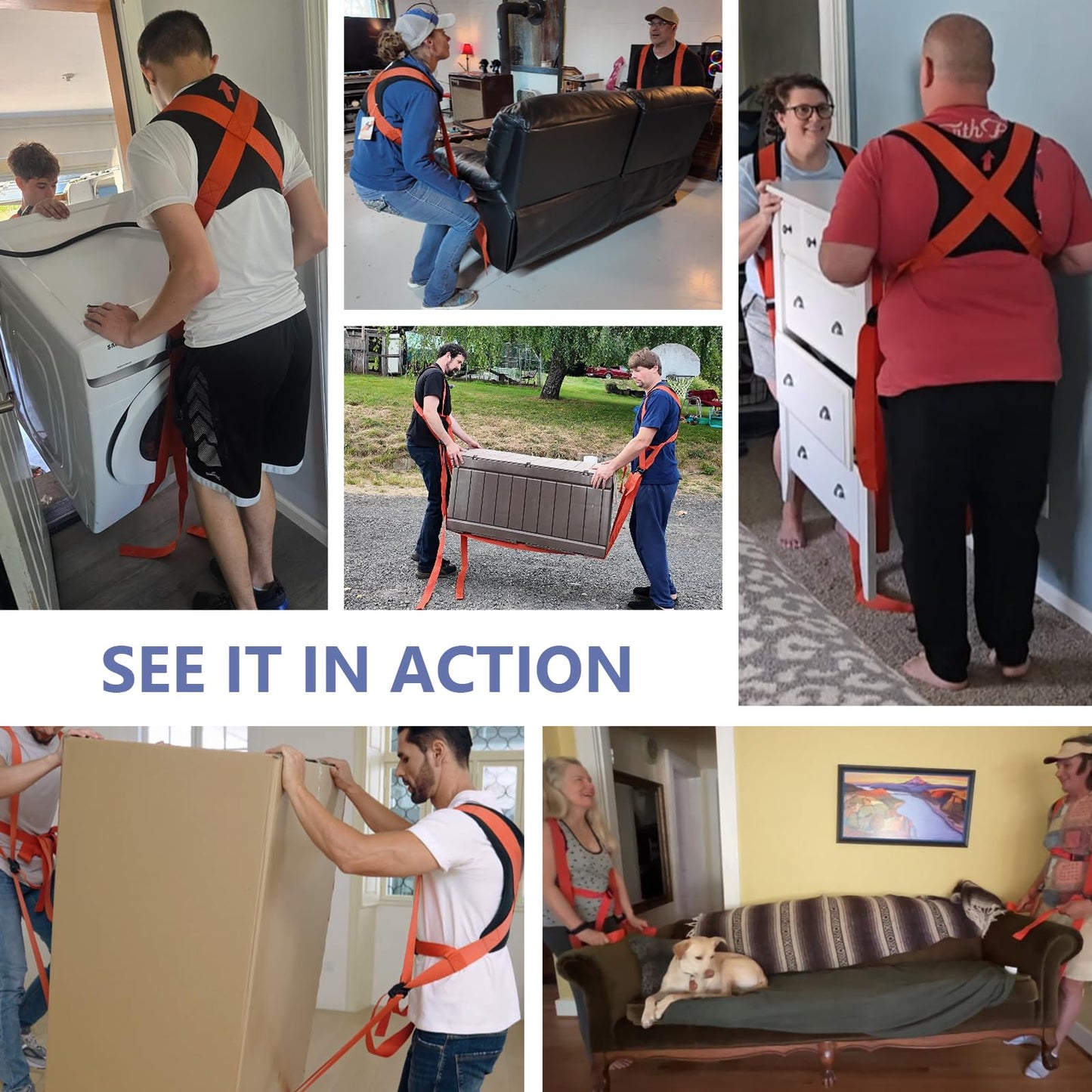 KEDSUM Moving Straps - Lifting Straps Moving for Furniture, 2-Person Lifting & Moving System, Hold Up to 800LBS for Appliances Mattresses Heavy Things, Safely and Easily Like a Pro(with Back Support)