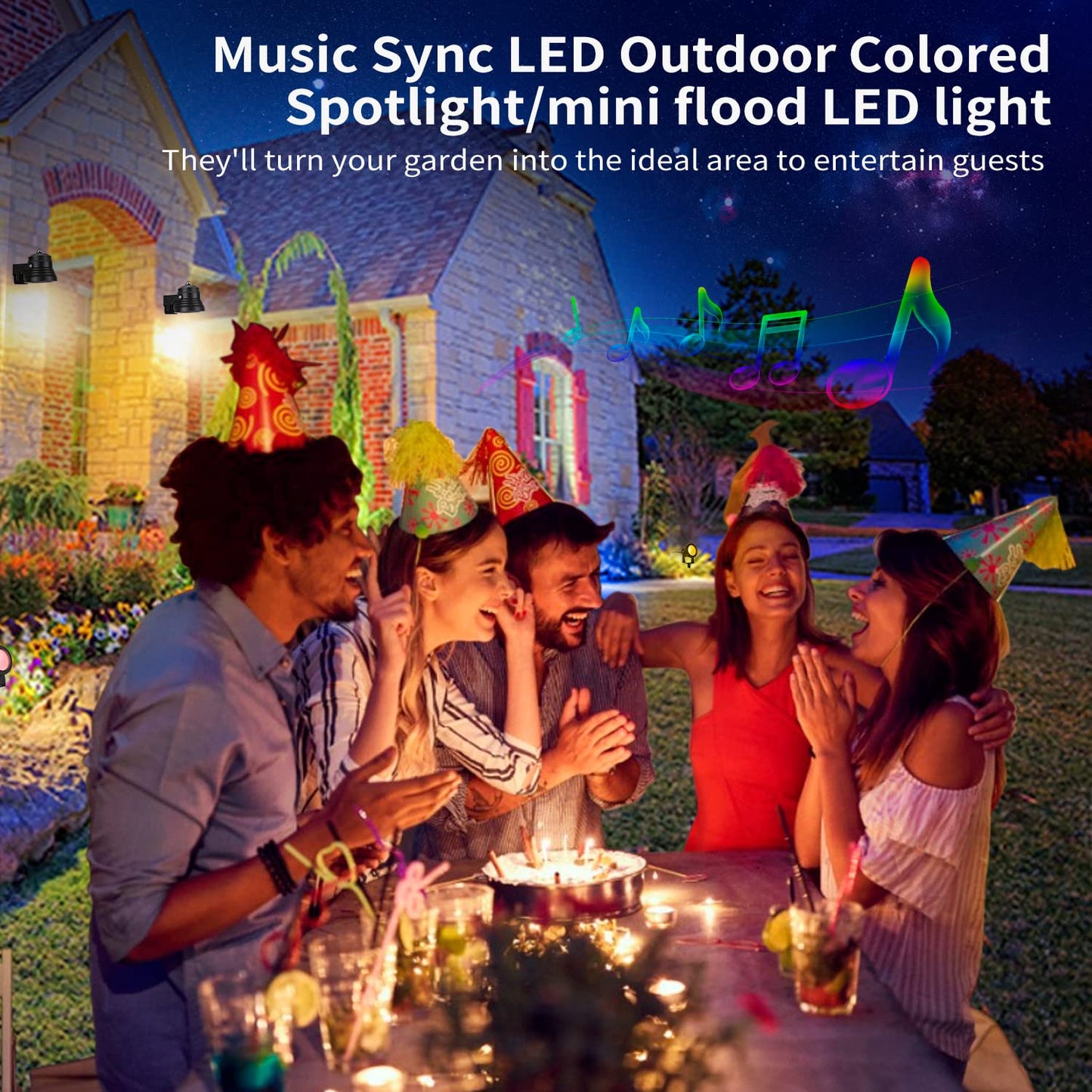 Ruicaikun Smart Outdoor Lights, 15W App Control Dimmable Spotlights, 2 Pack, Waterproof Aluminum, Music Sync, For Yard And Garden