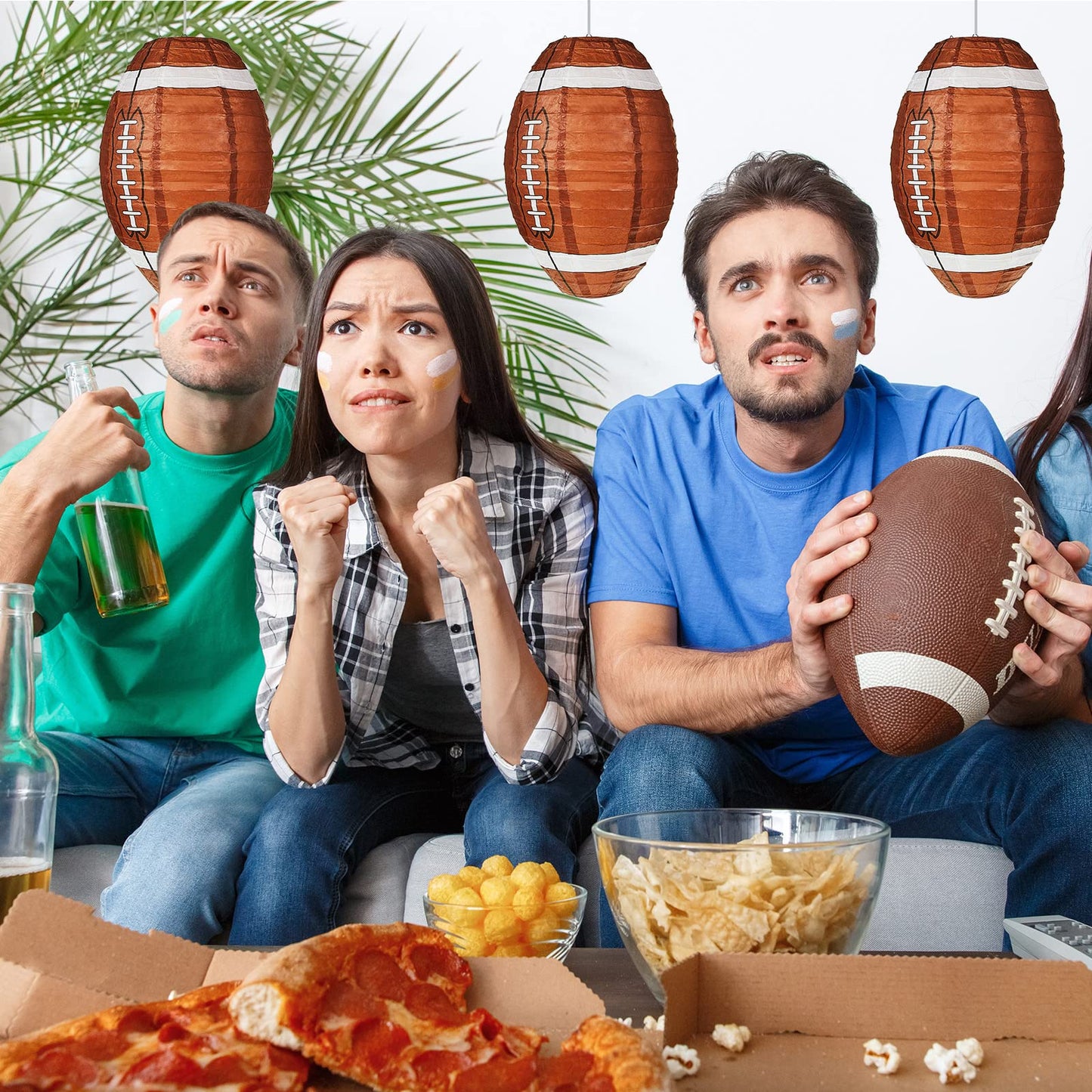 Mudder 24 Pieces 12 Inches Football Paper Lanterns Sports Fan Party Decor Football Hanging Decoration Sports Ball Lantern for Birthday Game Day Tailgates Stadium Party Supply (Brown)