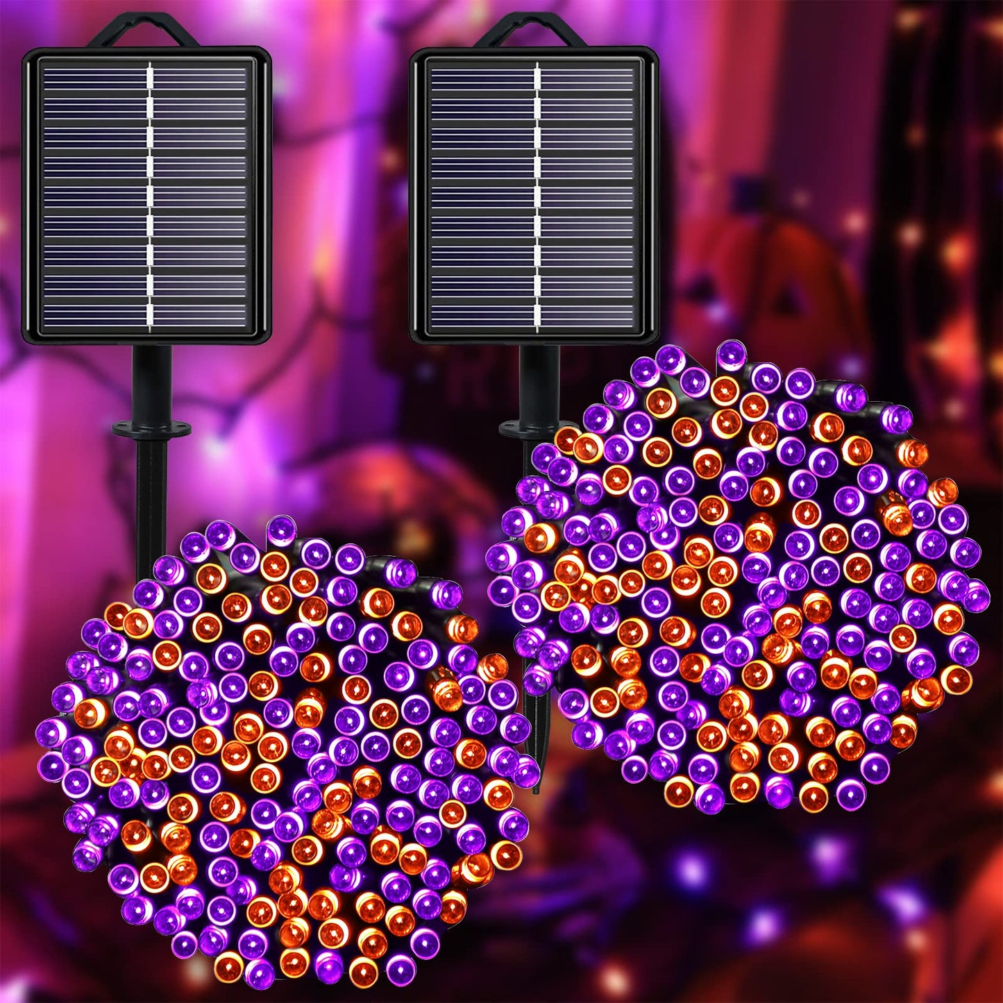 YAOZHOU Solar Halloween String Lights, 144ft LED, 400 Orange & Purple Lights, 8 Modes, IP44 Waterproof, Outdoor Decor