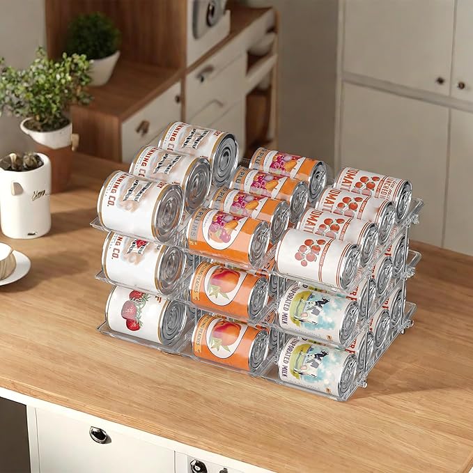 Can Organizer for Pantry Soda Can Organizer Automatic Rolling Food Pantry Storage Rack Can Dispenser for Fridge Holds 24 Cans, Fits 5.8-Inch Soda and Can, Set of 6