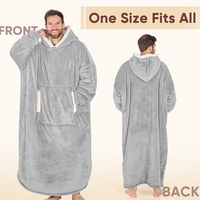 yescool Wearable Blanket Hoodie, Flannel Sherpa Fleece Blanket Sweatshirt for Adults Women Men,One Size Fits All