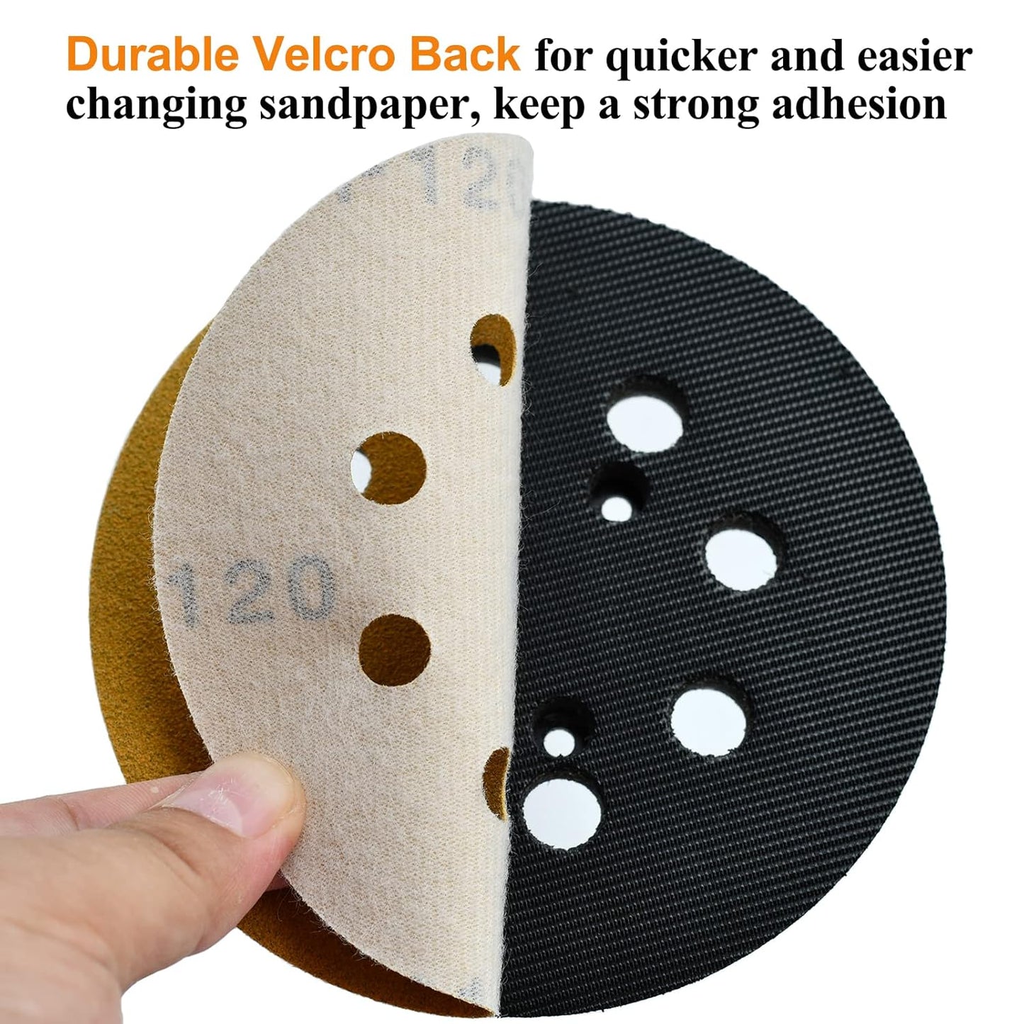 5-Inch 8-Hole Hook and Loop Sanding Discs 120-Grit Random Orbit Sandpaper, 100-Pack