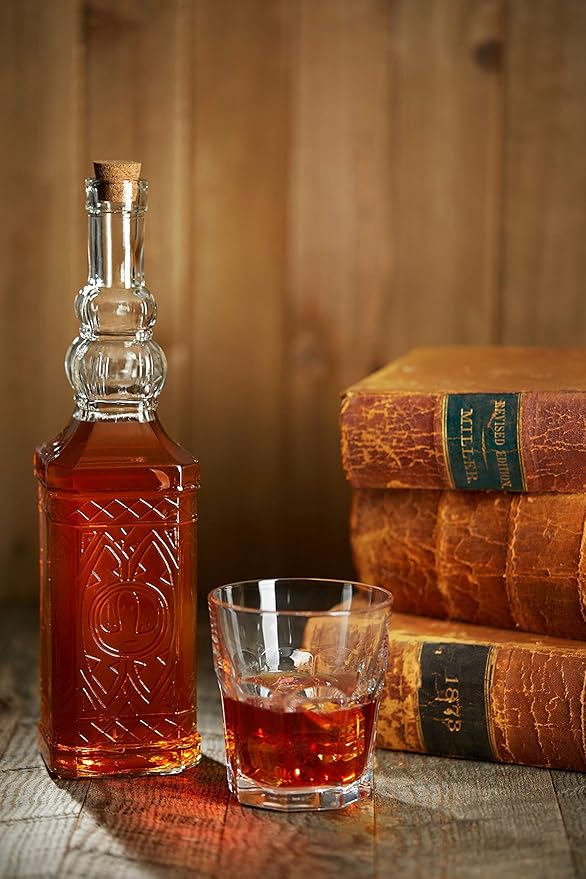 Large Clear Decorative Glass Bottle with Spout and Cork, 32oz, 1 Bottle - Design: COGNAC (3in X 11.9in)